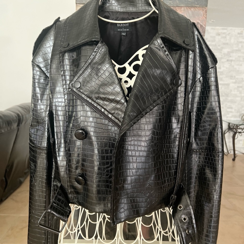 Bardot Black Faux  Croc Style Bike Jacket NWT Small